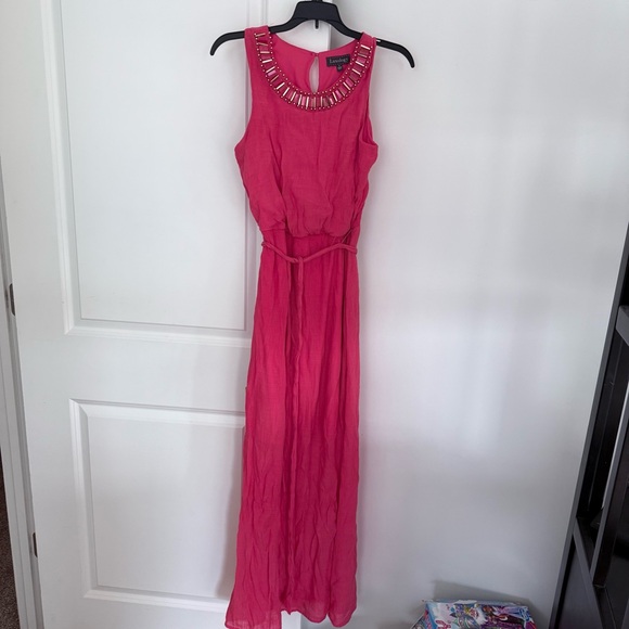 Luxology Dresses & Skirts - Luxology Beaded Maxi Dress Coral Pink Sleeveless Belted Empire Waist Size S